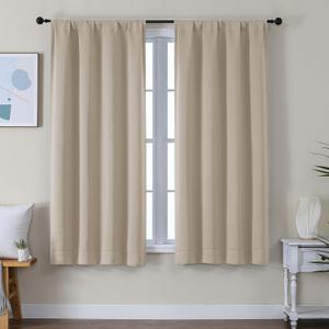 Simplebrand Ava Biscotti Beige Blackout Curtains for Bedroom 63 Inch Length 2 Panels Set, Solid Thermal Insulated Energy Saving Rod Pocket Window Treatment Curtains Blackout Drapes, W40 x L63 Inch