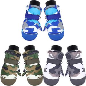 Hicarer 3 Pairs Kids Snow Mittens Waterproof Winter Ski Mittens Thicken Warm Gloves for 3-6 Years (Camouflage Style)