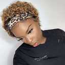 Headband Wigs Human Hair for Black Women Blonde Ombre Pixie Cut Headband Wig Put On and Go Glueless Human Hair Wig with Headband,150% Density 6inchT27
