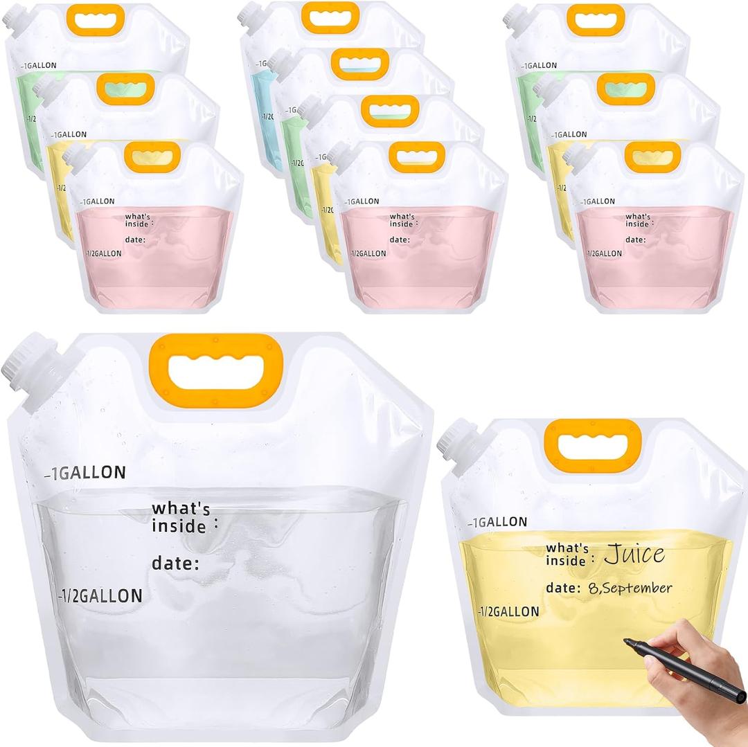 Tessco for you 12 Pack 1.3 Gallon Collapsible Water Storage Bag Water Container Emergency Jug Plastic Storage Pouch Freezable Carrier Tank Foldable Bottle for Outdoor Sport Camping (Clear with Scale)