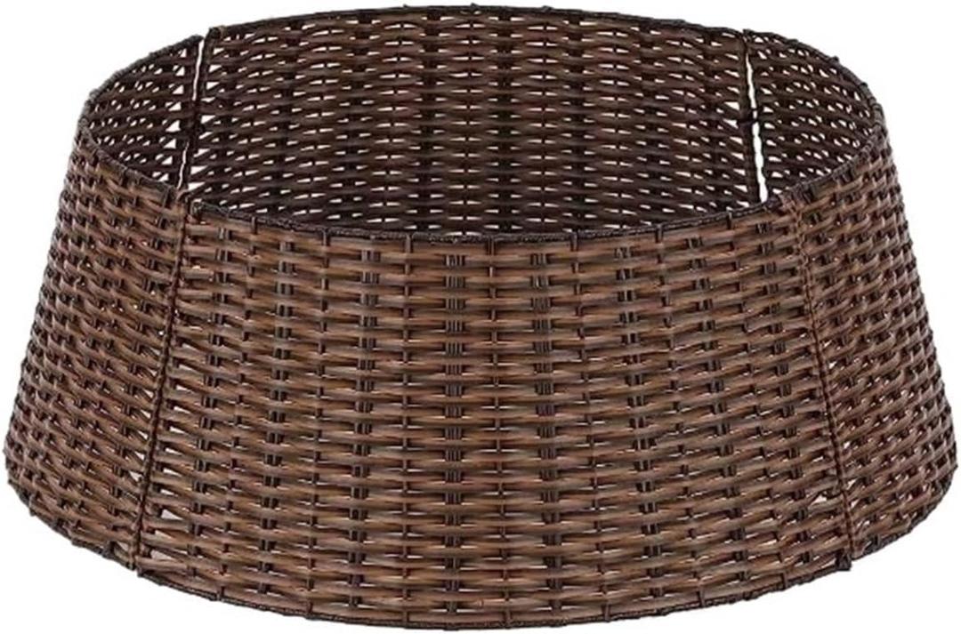 CWENZXDIA Christmas Tree Collar Rattan Christmas Tree Rustic Skirt Xmas Base Cover for Decoration Woven Ring(Brown) (60X50X22CM)