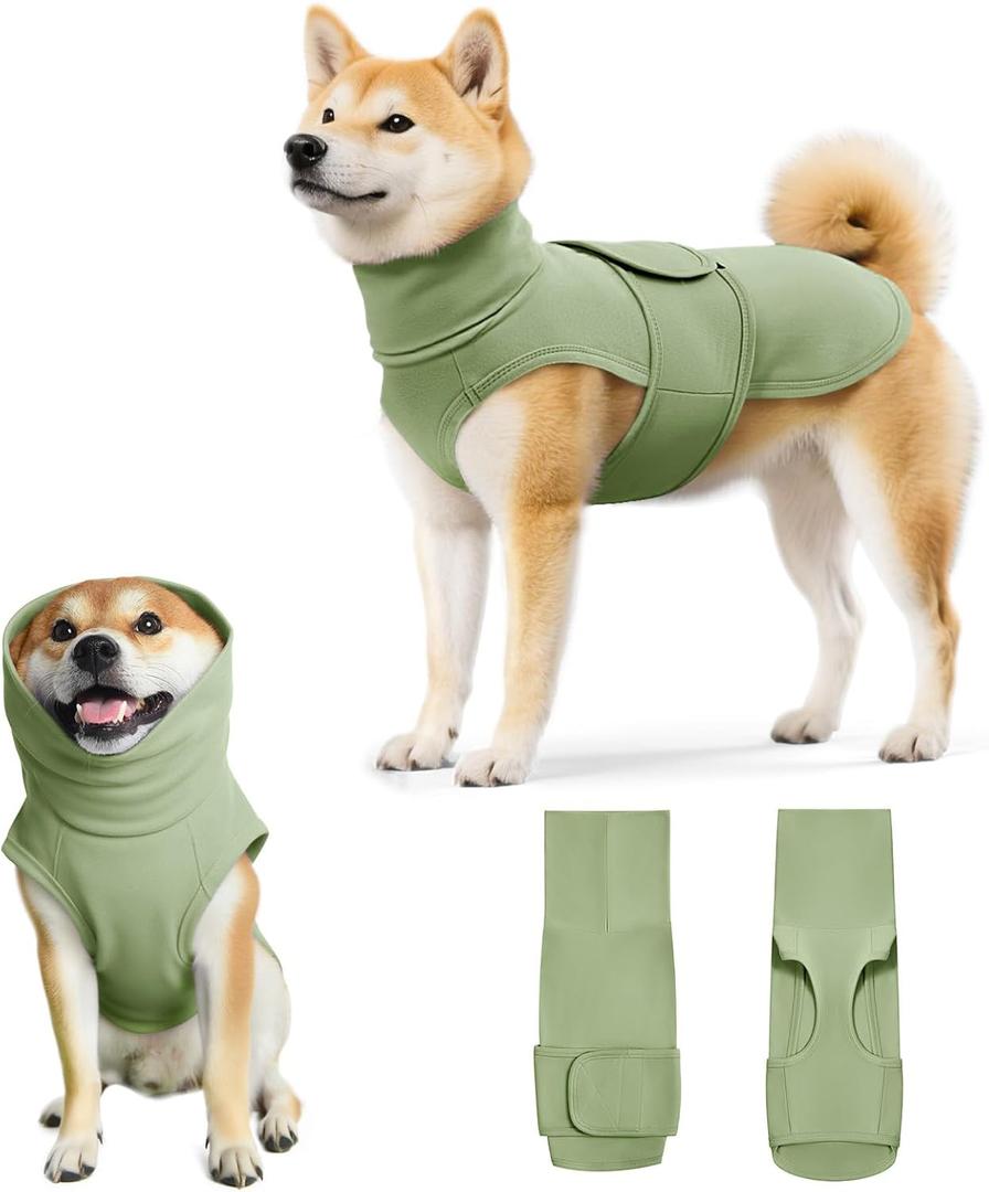 Dog Anxiety Calming Vest Adjustable Turtleneck Thunder Shirt Jacket for Fireworks, Separation, Vet Visits, Pet Hoodie for Small Dogs (Army Green) XS 