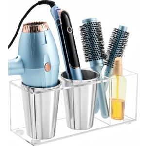 Hair Tool Organizer, Hot Tools Organizer Countertop/Wall Mount, Thick Acrylic Hair Tools Organizer with Anti-Slip Steel Cups, Hair Tool Holder for Bathroom & Vanity Storage UEMUSI