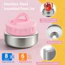 Stainless Steel Bento Box Kids Adult with 8oz Soup Thermo, 3 Compartments Metal Bento Lunch Box with Insulated Food Jar,Lunch Box Container Sauce Cup for School,BPA-Free(Pink)