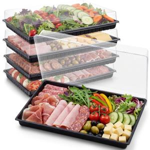Shellwei 5 Pack Extra Large Charcuterie Board with Lids, 18 x 12 Inch Plastic Catering Trays for Cookies, Desserts, Candy, Reusable Serving Platters for Travel Party