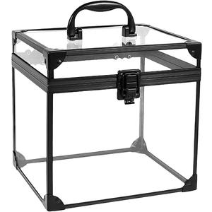 Makeup Box Clear Cosmetic Case with Latches and Handle Large Capacity Toiletry Organizer Box Portable Travel Makeup Tools Box for Vanity Bathroom Counter Dresser (Black)