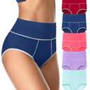 ASIMOON Womens Tummy Control Underwear Cotton High Waisted Panties Ladies Postpartum Briefs Pack, 5 pcs, M