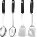 4 Pcs Cooking Utensils Set, Stainless Steel Kitchen Utensils, Heat Resistant Metal Kitchen Tools Include Solid & Slotted Turner Wok Spatula, Serving Spoon, Ergonomic Handle, Easy to Clean, Silver