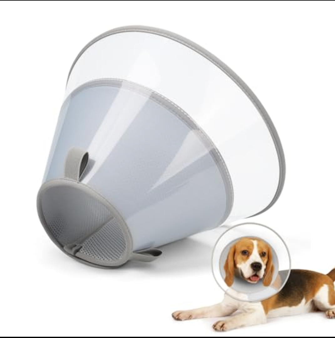 Joypig Dog Cone Collar with Soft Pad, Transparent Elizabeth Recovery Collar for Large, Medium, Small Dogs to Stop Licking, Pet Head Cone Alternative After Surgery, Neutering, Injury (M)
