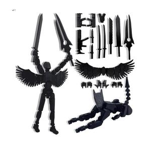 Masijssa T13 3D Action Figures Set Titan 13 Action Figure Dummy 3D Printed Robo MultiJointed Movable Toy with Full Articulation for Collectors Desktop (Assembly Completed Pure Black Figure + Dog)