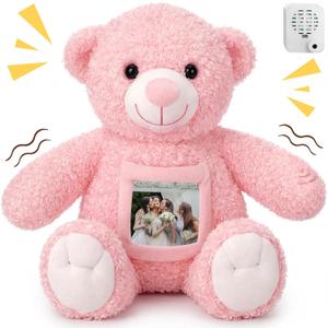 Liliful Bear Stuffed Animal Custom Operation Recorder Bear with Voice Recorder 12 Inch Remembrance Animal Personalized Plush Toy with Photo Frame for Baby Shower Wedding Birthday Gifts(Pink)