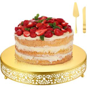 Wenqik 14 Inch Gold Cake Stand Metal Round with Cutter Spatula, Classic
Cupcake Dessert Stand, Wedding Cupcake Pastry Display Candy Holder Display, for Wedding Party Birthday Baby Shower