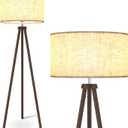 LEPOWER Wood Tripod Floor Lamp, Mid Century Standing Lamp for Living Room, Flaxen Lamp Shade, Modern Design Standing Lamp with E26 Lamp Base, Tall Floor Lamp for Bedroom, Study Room and Office Walnut