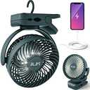 BLBS Rechargeable Camping Fan - 65H 12000mAh With Output Ports, Hanging Hook, 360 Head Rotation for Tents, Camp, Green