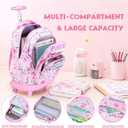 3 PCS Floral Rolling Backpack for Girls with Lunch Bag, Pink, Medium