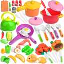 Kids Kitchen Playset, 66PCS Toddler Pretend Cooking Toys with Pots and Pans, Play Food, Utensils,Cookware, Play Food Set,Cutting Toys Fruit Veges,Educational Role Play Set for Toddlers Boys Girls