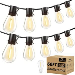 Torkase Dimmable S14 LED Patio Lights 60FT 20+1 Vintage Bulbs, ETL Listed Commercial Grade Waterproof String Lights for Porch, Gazebo, Market Lighting (Plug in-60FT)