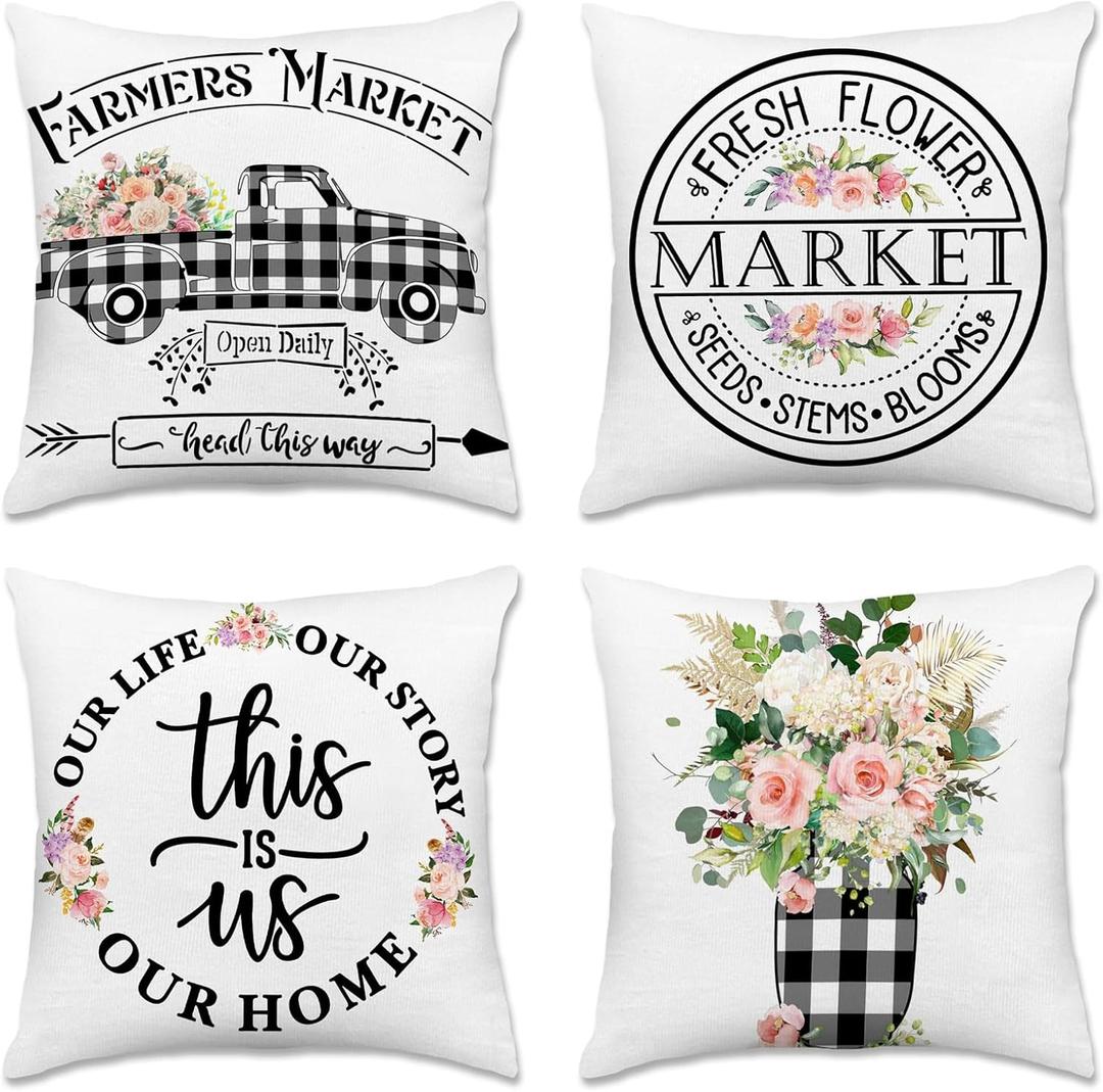 Hexagram Throw Pillow Covers 18x18, Outdoor Farmhouse Pillow Covers