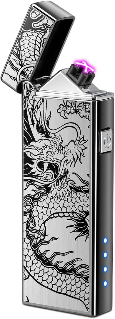 LcFun Electric Lighter USB Rechargeable Windproof Plasma Dual Arc Lighter, Flameless Cool Dragon Pocket Lighters for Camping, Small Valentines Birthday Gifts for Men Husband Father (Black Dragon)