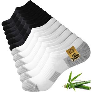 No Show Socks Men, Rayon from Bamboo Low Cut Thin Ankle Short Footies Non Slip Seamless Socks for Sneakers 6 Pairs (10-13, 3 White+3 Black)