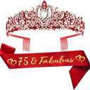 75th Birthday Sash and Tiara for Women Red 75 Fabulous Birthday Decorations Happy Birthday Party Favor Supplies Gifts for Her (One Size)