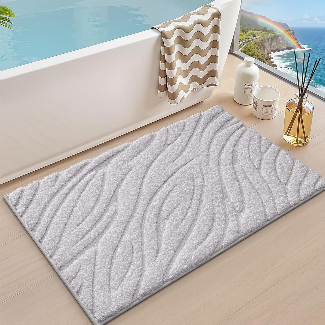 LUMI Bathroom Rug, Soft Absorbent Non Slip Bath Mat, Quick Dry Bath Mats, Machine Washable Microfiber Carpet for Modern Shower Room, Bathtub, Minimalist Bathmat, 17"x30", White (Alpine)