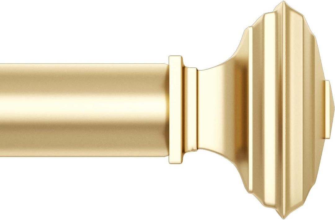 Gold Curtain Rod-EUPLAR 1 Inch Long Curtain Rod with Decorative Square Finials, 72-144 Inch Adjustable Window Curtain Rods for Living Room,Kitchen