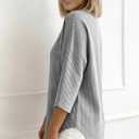 Women's 2026 Summer 3/4 Sleeve Tops Casual Striped T Shirts Crewneck Loose Office Work Shirts Cotton Blouses (Gray, M)