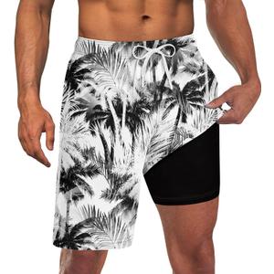 Goodstoworld Men's Funny Swim Trunks with Compression Liner 2 in 1 Quick-Dry 9" Stretch Shorts with Three Pockets (L)