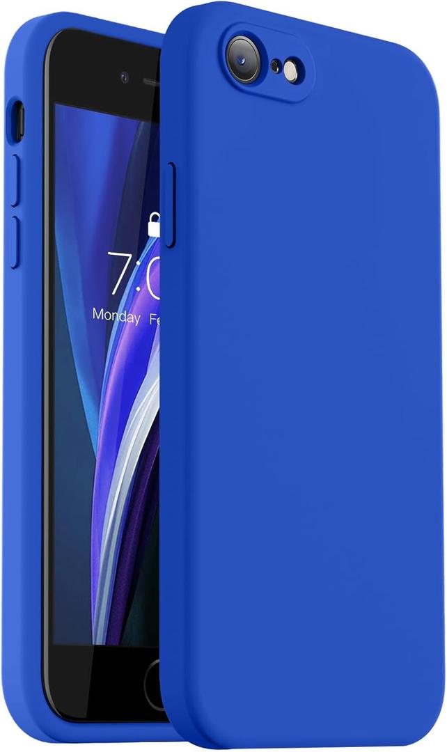 Vooii for iPhone SE Case 2022/3rd/2020,iPhone 8/7 Case, Upgraded Liquid Silicone with [Flat Edges] [Camera Protection] [Soft Anti-Scratch Microfiber Lining] Phone Case for iPhone SE - Klein Blue
