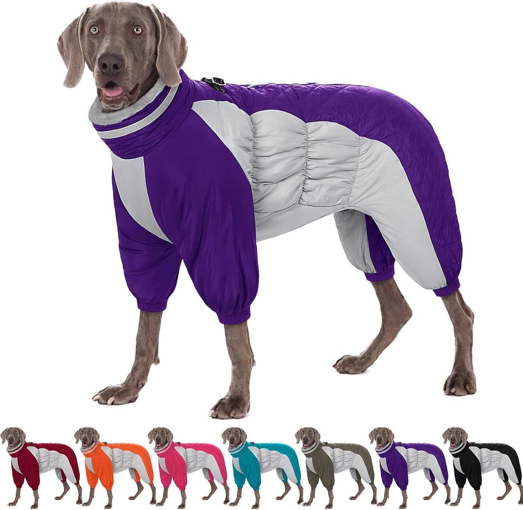 AOFITEE Dog Coat Warm Dog Puffer Jacket for Winter, Windproof Dogs Coat with Harness Built in, Reflective Turtleneck Dogs Winter Jacket Snowsuit, Full Body Fleece Coats for Pet (Purple,L)