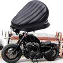 DREAMIZER Motorcycle Seat Cushion Driver Solo Seats with Spring Bracket PU Leather Compatible with Harley Honda Yamaha Kawasaki Sportster Iron 883 1200 Chopper Bobber Cafe Racer (Black,Vertical Line)
