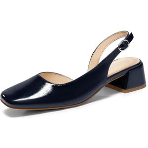 Coutgo Womens Chunky Low Heels D'Orsay Slingback Pumps Closed Square Toe Work Office Dress Shoes, Navy, Size 9.5