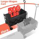 Collapsible Wagon Cart Foldable - Extra Large 500 lbs Capacity Portable Folding Beach Wagon with Wheels - 34'' Extra Long Heavy Duty Utility Cart for Groceries, Shopping, Camping, Sports - Black