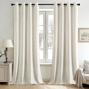 ANRODUO Ivory White Velvet Curtains 84 Inches Long Blackout Thermal Insulated Soundproof Curtain Privacy Room Darkening Curtains Grommet Window Drapes for Bedroom Living Room Set of 2
