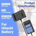 Exmate 18V Charger Compatible with Hitachi 18V Battery BSL1830C BSL1815S BSL1815X BSL1830 330139 330557 339782