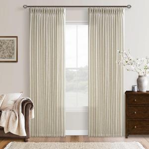 Farmhouse Linen Curtains 90 Inches Long for Living Room Dining 2 Panels Burlap Flax Pinch Pleated Drapes Hooks Rings Rustic Light Filtering Semi Sheer Tan Beige 90 Inch Curtain for Bedroom W50xL90
