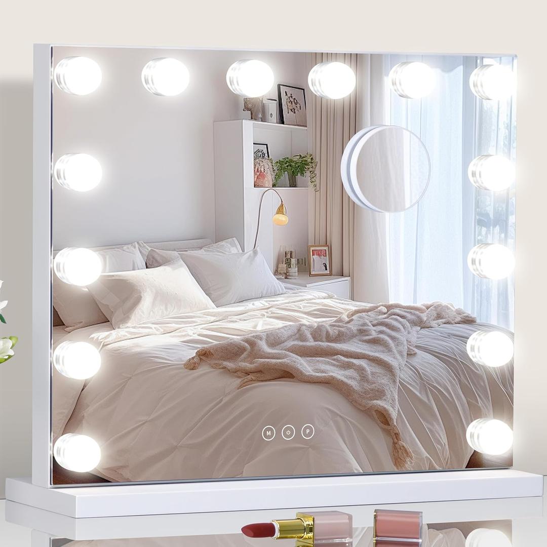 Vanity Mirror with Lights Lighted Makeup Mirror with Dimmable LED Bulbs,3 Color Lighting Modes,USB Charging Port Touch Control,Sturdy Metal Frame Design,White (50x40cm, 4.70)