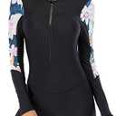 NESY Long Sleeve Swimsuits for Women One Piece Bathing Suit Rash Guard Swimsuit Surfing Wetsuit Swimwear Boyshort UPF 50+, Medium