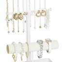 Jenseits 3-Tier Jewelry Holder Organizer:17.1" Adjustable Hanger, Velvet Ring Tray, Metal Aesthetic Display Stand for Necklaces, Earrings, Bracelets, Watches, Gold Jewelry Storage Tower Tree for Women