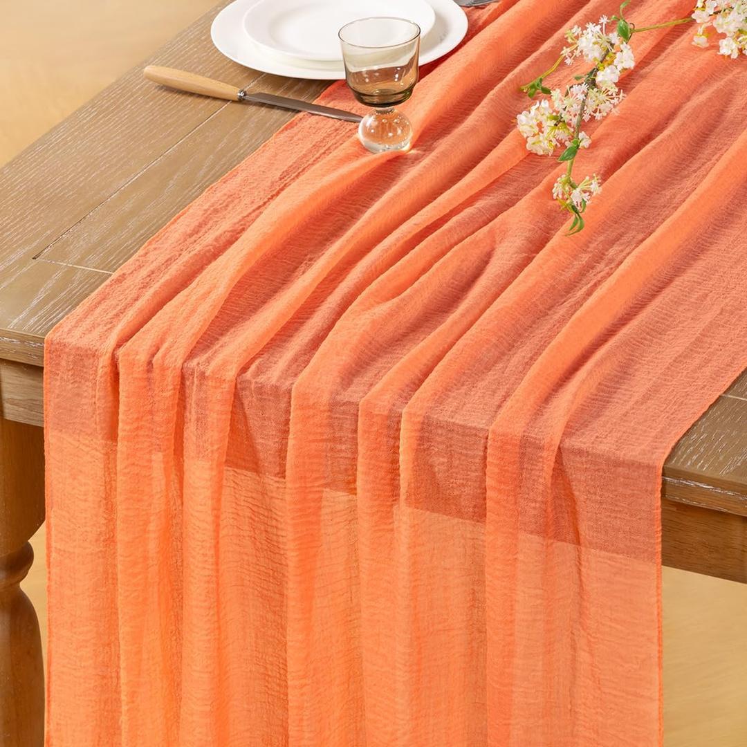 DeZerlor Orange Cheesecloth Table Runner Spring Easter Table Runner 120 inches Boho Gauze Orange Cheese Cloths for Rustic Wedding Bridal Baby Shower Decor Party