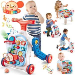Baby Walker 5 in 1, VATOS Sit-to-Stand Learning Walker, Assemble as Scooter/Balance Bike/Push Walker/Activity Table/Detachable Panel, Push Walkers Toys with Music for Toddlers Infant Boys Girls