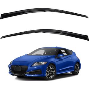 Window Rain Guard Compatible with 2011-2016 Honda CR-Z, 2pcs JDM 3D Wavy MU Style Window Visors Outside Mount Type Dark Smoke Tint Tape-On Side Sun Guards Set of 2