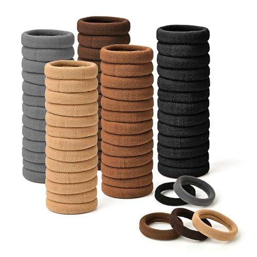 iFwevs Hair Bands Hair ties for Thick Hair, 50PCS Seamless Cotton Simply Ponytail Holders Headband Scrunchies Hair Accessories No Damage (Neutral Colors)