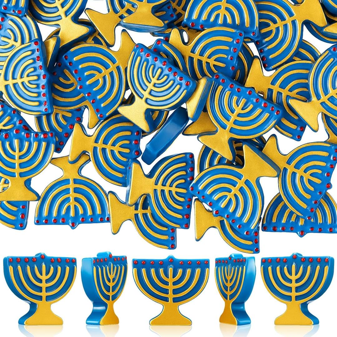 AceOrbit 50 Pcs Hanukkah Mini Resin Menorah Figurine Blue Hanukkah Ornament Tiny Tabletop Chanukah Menorah Jewish Holiday Decor, Festival Gift Home Altar Centerpiece