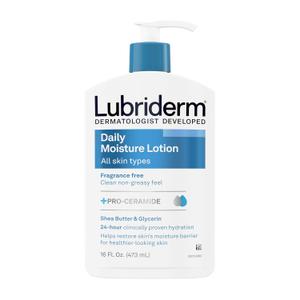 Lubriderm Fragrance Free Daily Moisture Lotion + Pro-Ceramide, Shea Butter & Glycerin, Face, Hand & Body Lotion for Sensitive Skin, Hydrating Lotion for Healthier-Looking Skin, 16 fl. oz