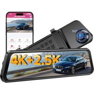OMBAR 4K+2.5K Rear View Mirror Camera with ADAS BSD and LCA, 12" Smart Mirror Dash Cam with 5.8GHz WiFi, Rearview Mirror Camera with GPS G-Sensor, Parking Monitor, Loop Recording, 64GB Card Includes