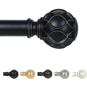 TANGWIN Black Adjustable Curtain Rods for Windows:18-45" Farmhouse Heavy Duty Curtain Rod for Bedroom Living Room, Boho Decorative Rustic Drapery Rods with Vintage Coastal Texture Finial, Matte Black