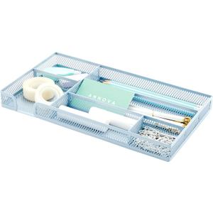 Annova Desk Drawer Organizer/Storage Tray - Metal Mesh with Dividers for Pens, Desktop Accessories, Bathroom, Kitchen, Makeup and Office Supplies (Small, Morandi Blue)
