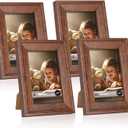 iRahmen 5x7 Picture Frame Set of 4, Brown Rustic Retro Photo Frame with Real Glass, 5 x 7 Frames for Wall Mount and Tabletop Display